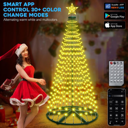 30+ Modes Smart Prelit Christmas Cone Tree with Lights - 6ft 296 LED App Control Color Changing Light Show Trees with Remote Timer Music Sync for Indoor Outdoor Yard (Green Body)