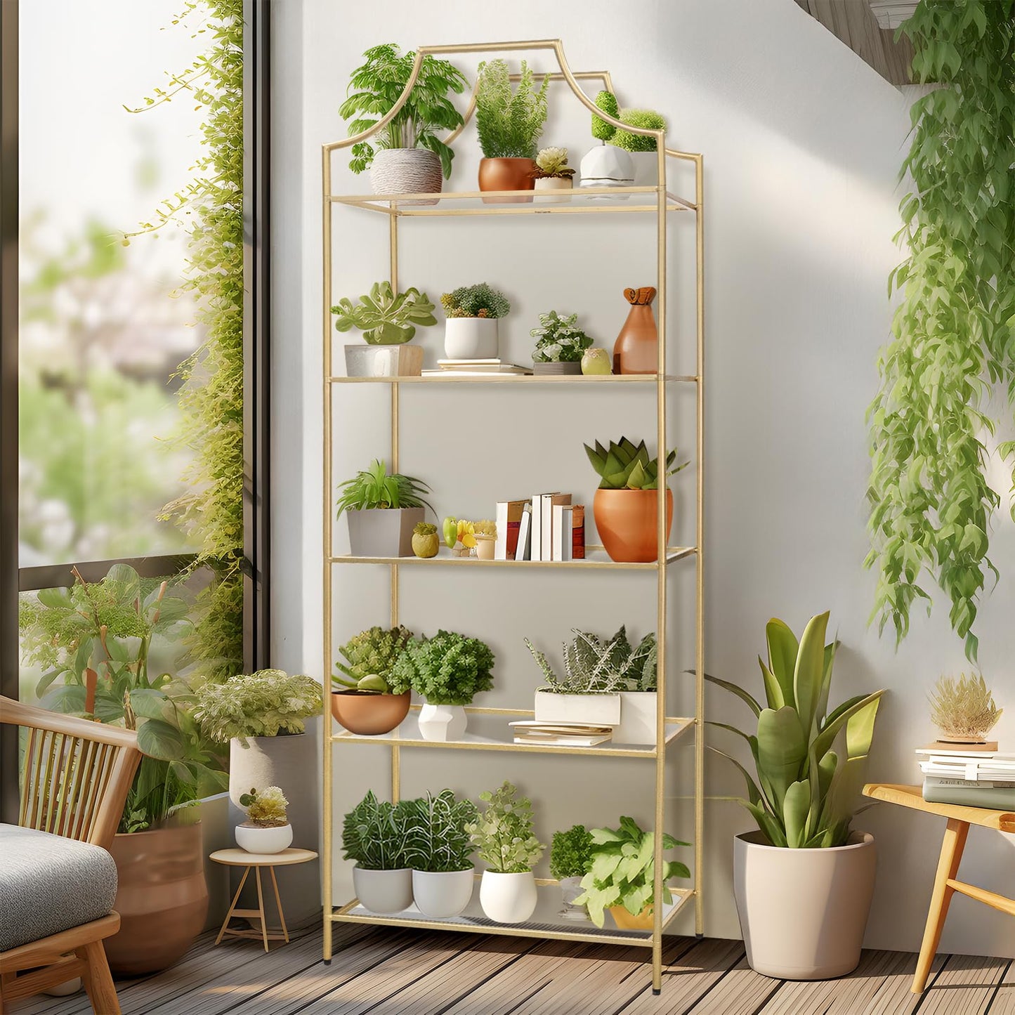 GIFTTROVE 5 Tier Bookshelf, Metal Book Shelf for Storage, Tall Storage Display Bookcase, Modern Open Book Case for Bedroom, Living Room, Glass Office Organization Shelf, 66.3" X 26" X 13"