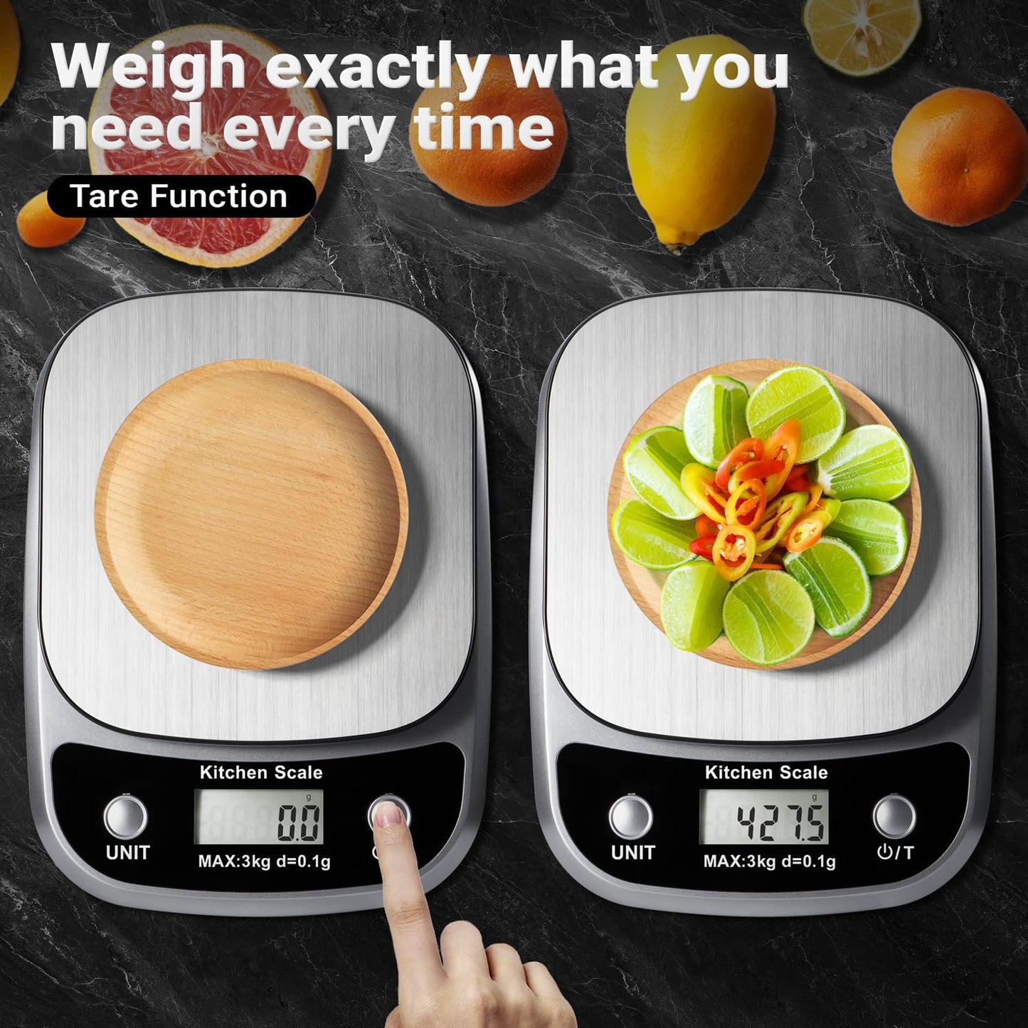 GRAM PRES Food Kitchen Scale Digital Weight Grams and Oz，Professional Small Digital Kitchen Food Scales 3kg/0.1g for Weight Loss