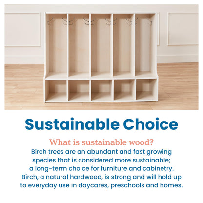 ECR4Kids Streamline 5-Section Toddler Coat Locker with Bench and Bins, Kids Furniture, Clear