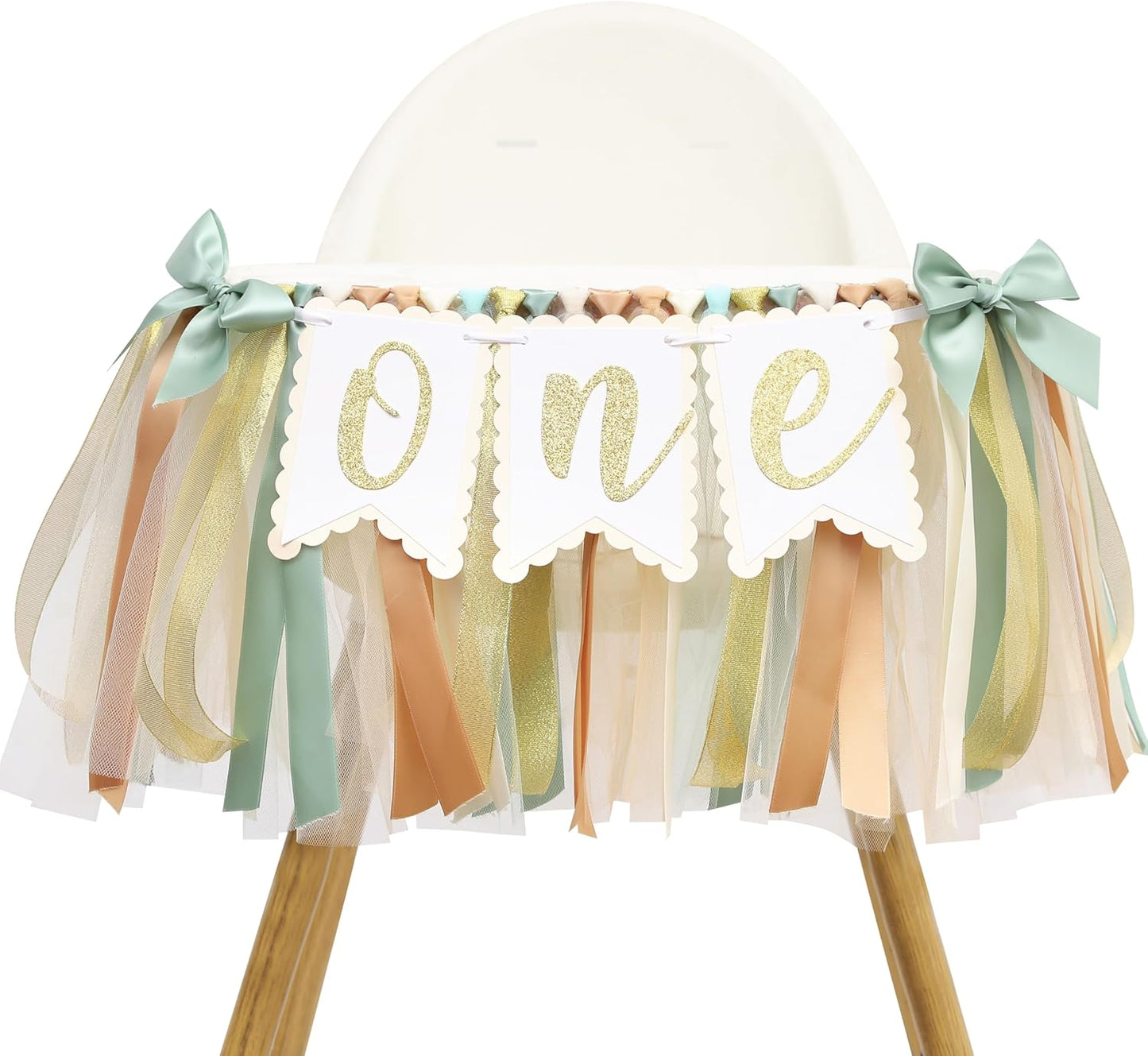 1st Sage Green One High Chair Banner - Simple Birthday Party Decorations,First Birthday Highchair Garland for Cake