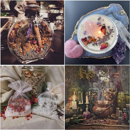 Witchcraft Supplies Kit for Spells, 48 PCS with Dried Herbs, Crystal Jars, Colored Candles, Wiccan Tools