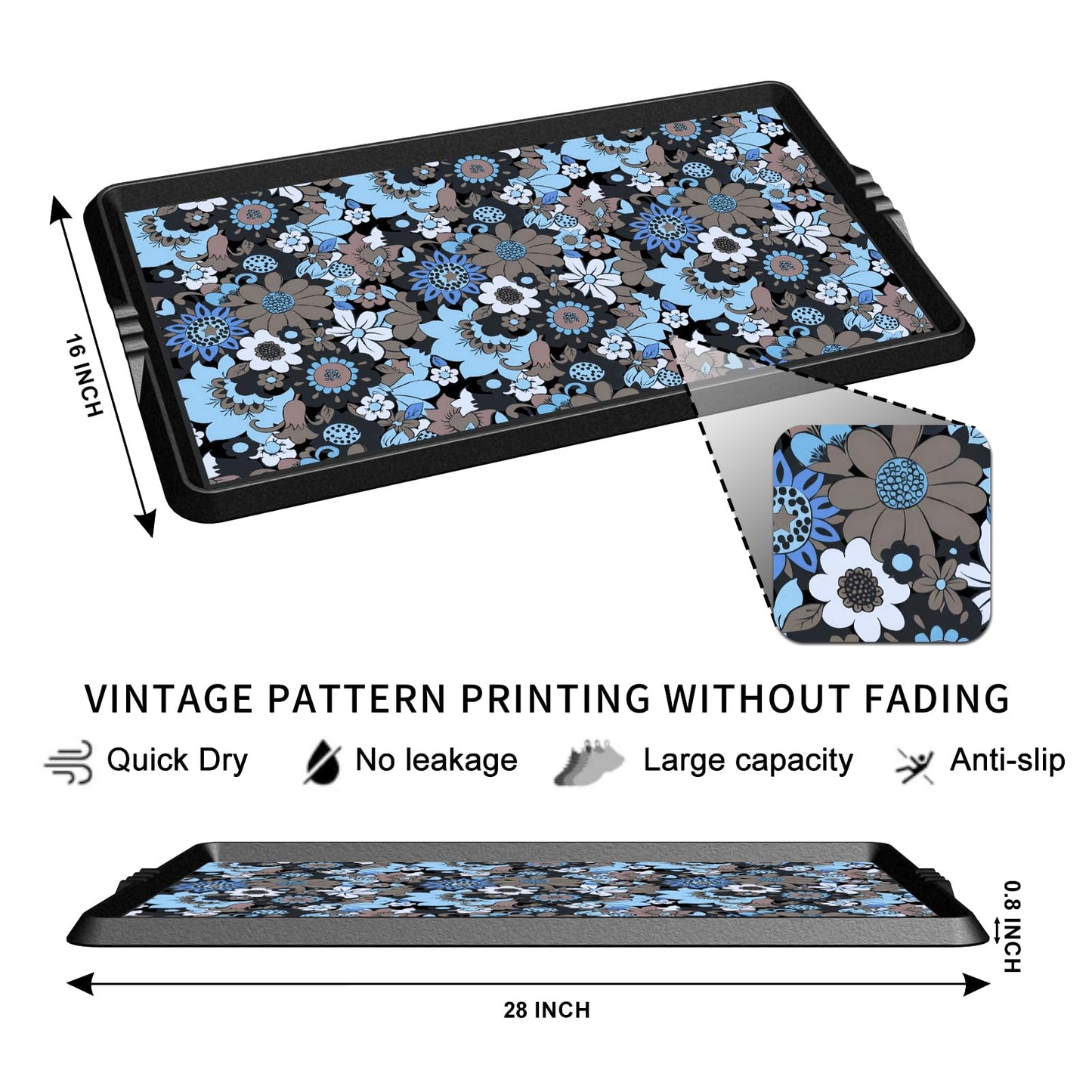 BEHERO Boot Tray Shoe Mat Decorative Patterned, Rubber Shoe Matt Tray Indoor/Outdoor Use, 16" x27.5" Shoe Cleaning Mat Non-Slip, Shoe Storage Waterproof Flower Prints for Entryway, Velvet Bloom
