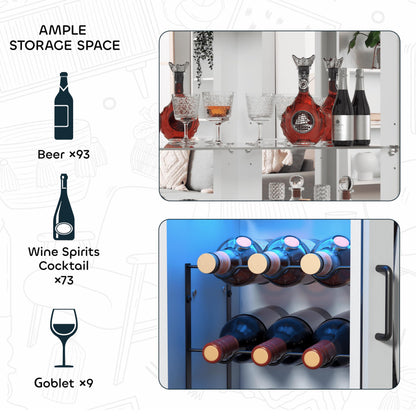 Oransail 68.9“ Tall Corner Bar Cabinet, Wine Bar with LED Light and Mirror, Farmhouse Liquor Cabinet with Adjustable Shelf & Glass Rack, for Dining Room, Living Room