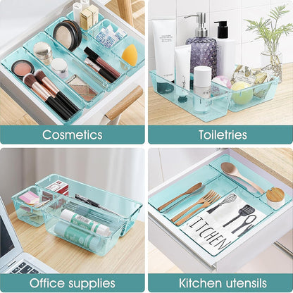 WOWBOX 13 PCS Plastic Drawer Organizer Set, 5 Sizes for Makeup, Jewelry, Gadgets, Kitchen, Bedroom, Office