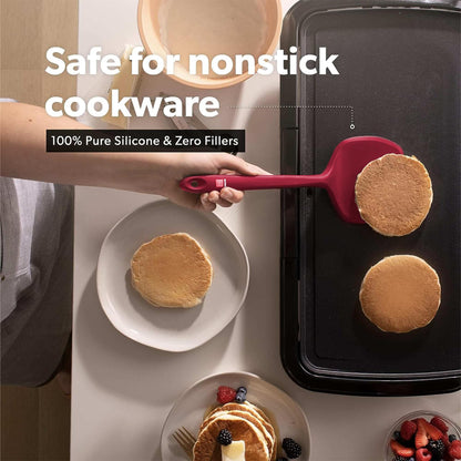 New DI ORO Seamless Series Moda 4-Piece Silicone Turner Spatula Set - 600°F Heat-Resistant Flexible Kitchen Spatulas for Nonstick Cookware - Flippers for Eggs & Pancakes - Utensils for Cooking (Red)