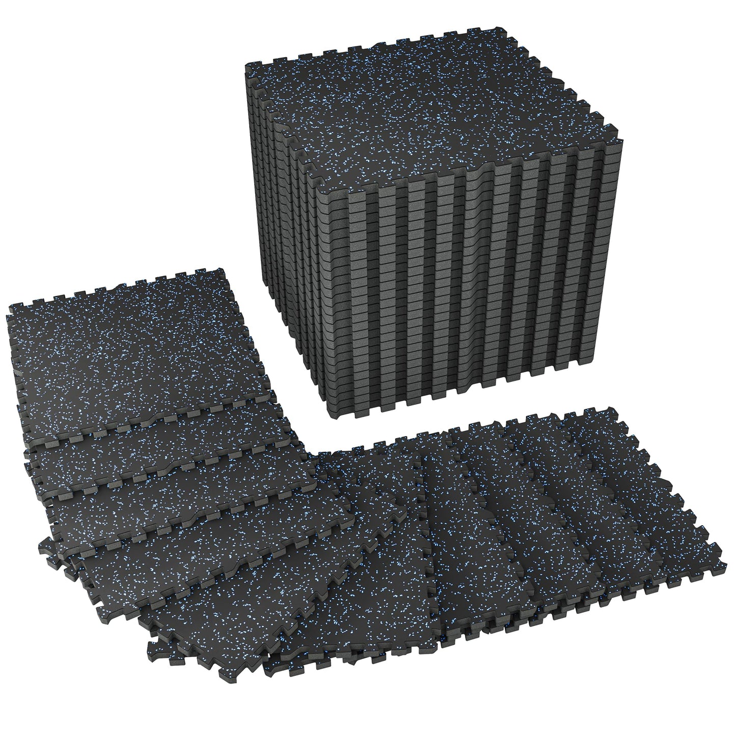 SUPERJARE 1" Extra-Thick Rubber Top Exercise Mat, Puzzle Gym Flooring for Home Gym, Gym Mat for Workout Equipment, Interlocking Floor Tiles with EVA Foam, 36 Pcs 144 Sq Ft, Black/Blue