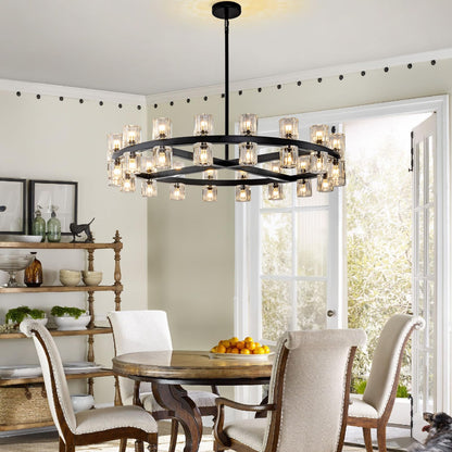 Plsintly Modern Black Crystal Chandelier,36" K9 Crystal Chandeliers for Dining Room Over Table,Wagon Wheel Chandeliers for Dining Room,Living Room,Foyer,Includes 36XG4 Bulbs