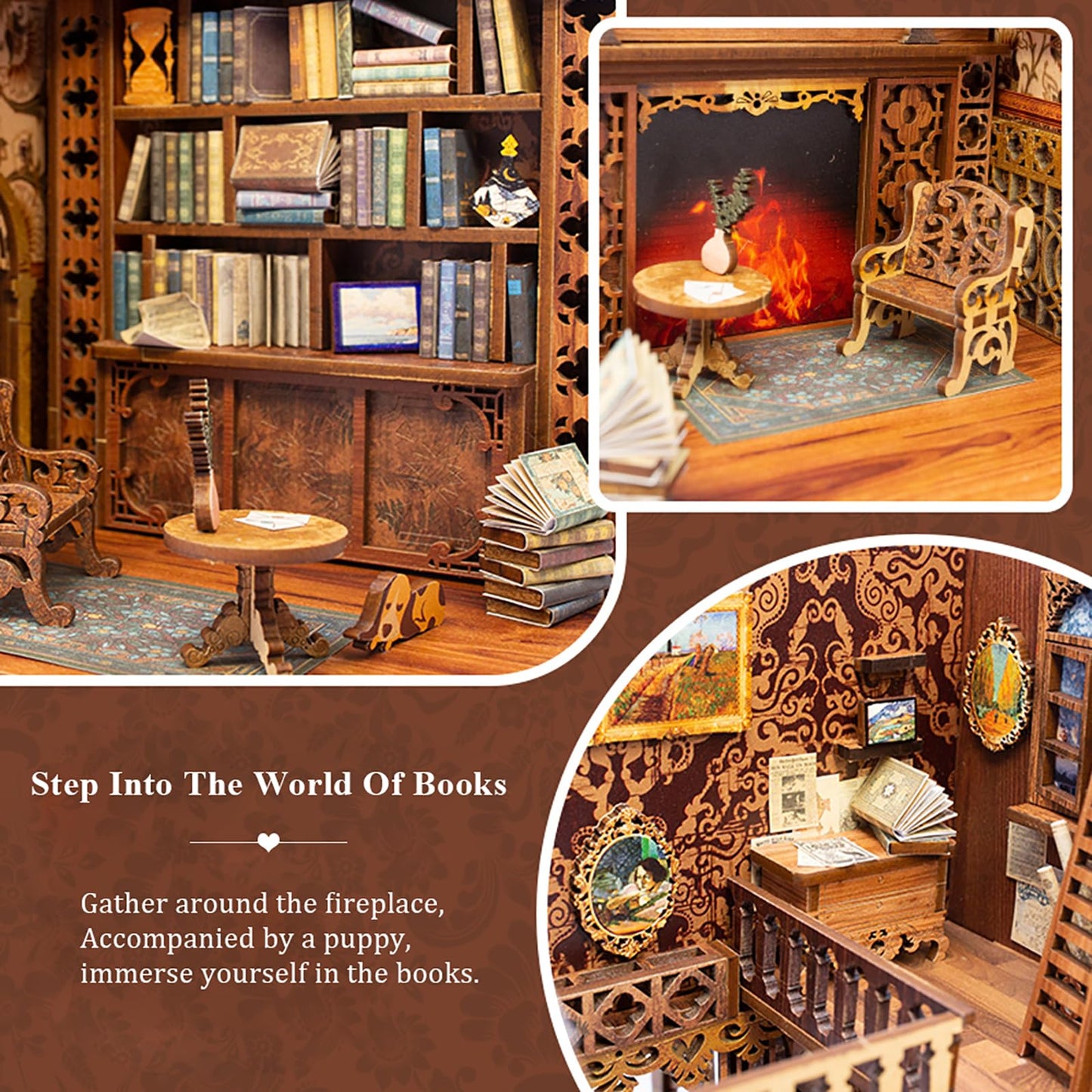 Cutefun Book Nook Kit Library, DIY Miniature Booknook Kit for Adults, 3D Wooden Puzzle Bookend Bookshelf Decor with LED Light & Dust Cover Christmas Crafts Gifts for Book Lovers (Eternal Bookstore)