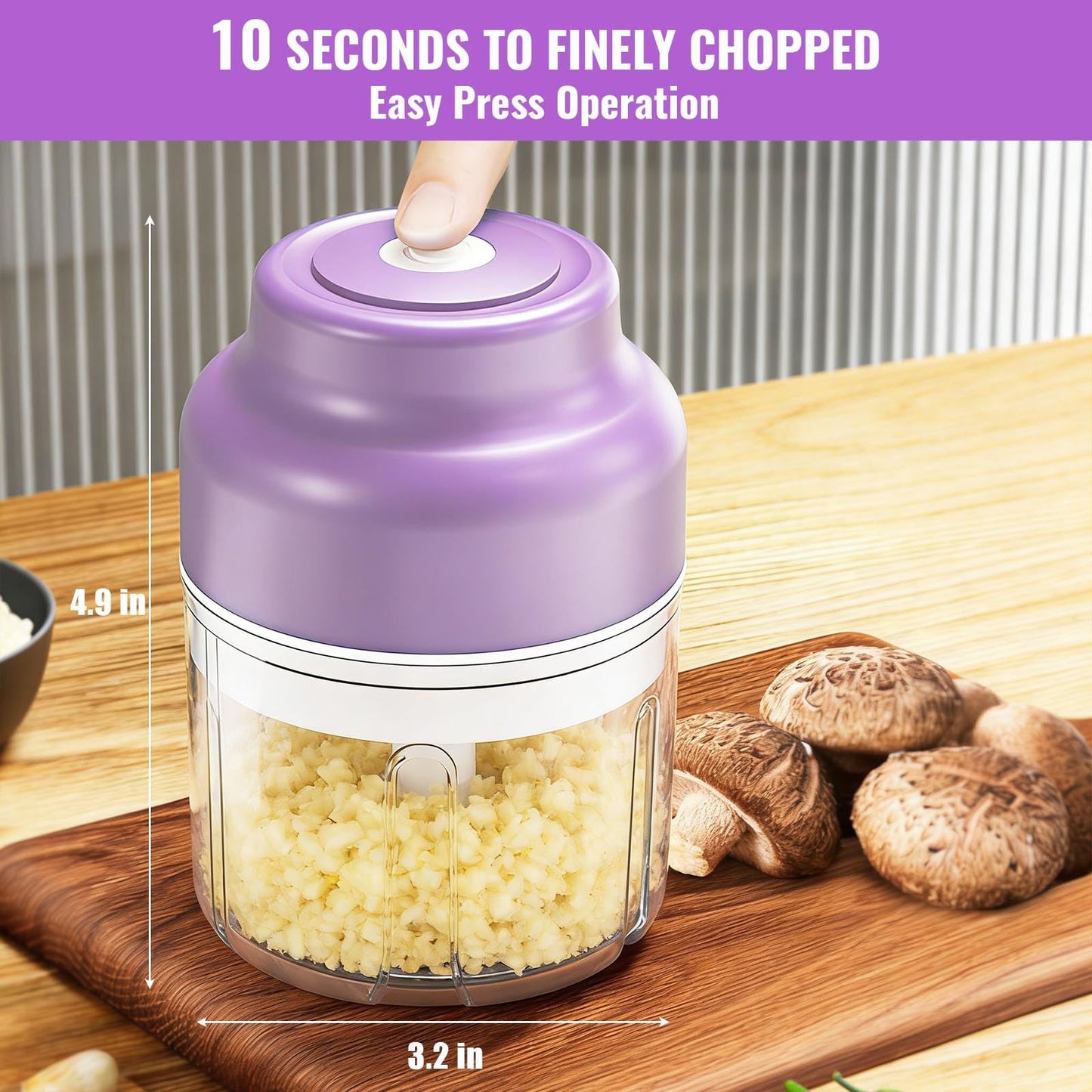 Electric Garlic Chopper, 320ML Portable Veggie Chopper, Rechargeable Vegetable Chopper,Garlic Grinder Masher Onion Chopper, Blender to Vegetable, for Ginger, Nuts,Chili, Fruit, Meat and Spices