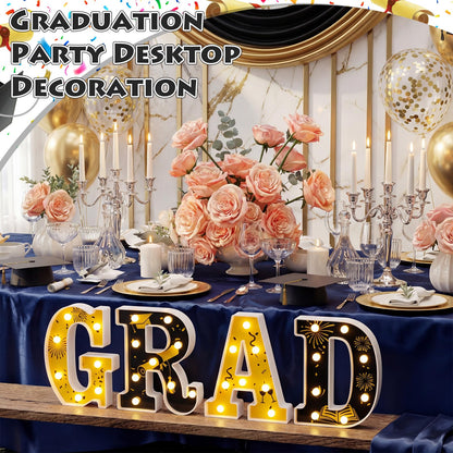 Wettal 2026 Grad Light up Letters for Table, Graduation Party Decorations LED Marquee Grad Letter Lights Sign 8.7 Inches Black and Gold Graduation Centerpieces Ornaments, Batteries Not Included