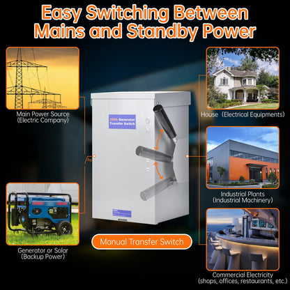 200 Amp Generator Transfer Switch,120/240V Manual Transfer Switch for Home Generator,2 Pole 48000W General-Duty Double-Throw Safety Switches,Stronger Stability,NEMA 3R Standards for Outdoor and Indoor