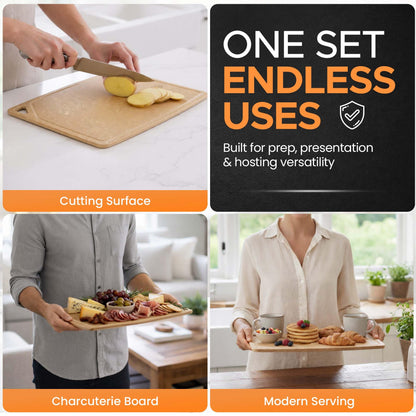 Composite Wood Cutting Board Set of 3 – Dishwasher Safe, Non-Toxic & Plastic-Free Cutting Boards for Kitchen – Large, Medium & Small Non-Slip Wood Charcuterie & Chopping Boards (Tan/Juice)