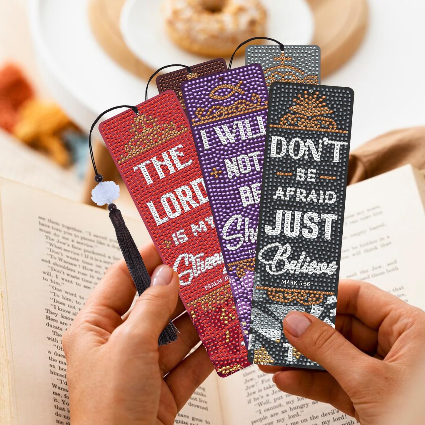 Sitsink Bible Verse Diamond Art Bookmarks - 8 Pcs Christian Book Mark Diamond Art Kits for Adult, DIY Crafts Gift Diamond Painting Bookmark Kit with Tessels
