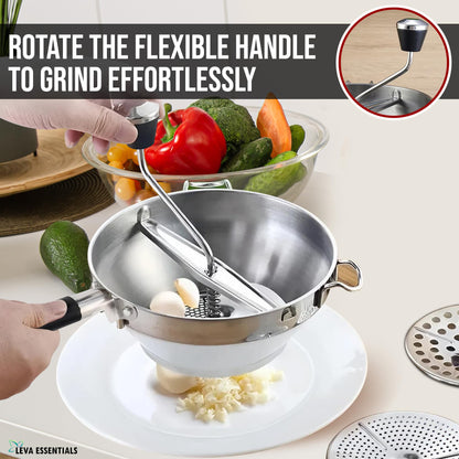 Premium Stainless Steel Food Mill - Effortless Pureeing, Straining & Milling for Soups, Sauces, Baby Food, and More – Includes 3 Interchangeable Discs – Durable & Easy-to-Clean Design