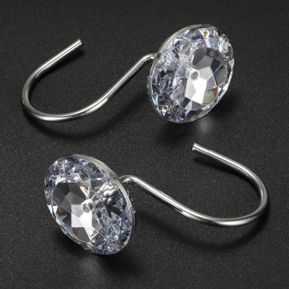CHICTIE Set of 12 Crystal Decorative Shower Curtain Hooks, Stainless Steel Rust Resistant White Round Diamond