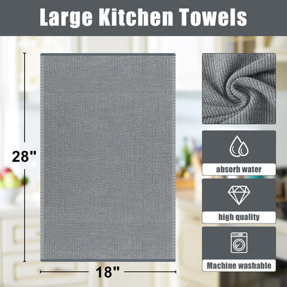 Homaxy Premium Kitchen Towels(18”x 28”, 6 Pack), Large Cotton Kitchen Hand Towels, Flat and Terry Dish Towels, 380 GSM Highly Absorbent Tea Towel Set with Hanging Loop, Grey