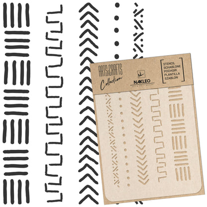 NAKLEO Painting Stencil for Crafts A5 5.9” x 8.3”, Mudcloth African Boho Pattern, Reusable Plastic DIY & Scrapbooking Drawing Template, Decoupage Art Home Decor, Wall Wood Fabric Furniture