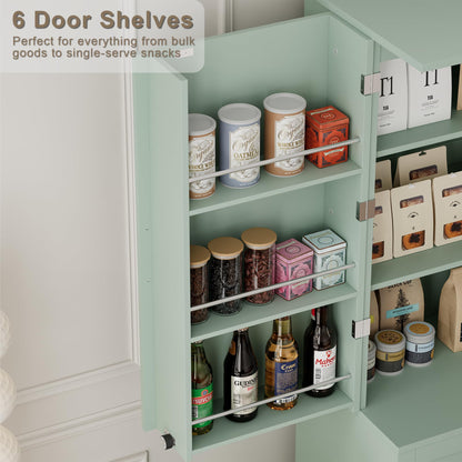 HQZX 71’’ Tall Kitchen Pantry Cabinet, Pantry Storage Cabinet with 6 Doors Shelves, Large Drawer & 2 Pull Out Shelves, Freestanding Cupboard for Kitchen, Dining Room, Green