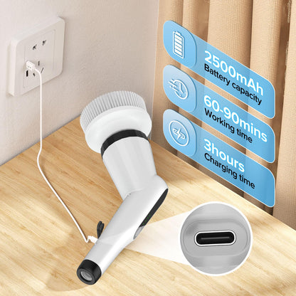 Electric Spin Scrubber, Dreazu IPX7 Shower Scrubber with 7 Replaceable Brush Heads & Retractable Handle, 2-Speed Adjustable Shower Cleaner for Bathroom,Toilet, Bathtub, Kitchen, Tile Floors