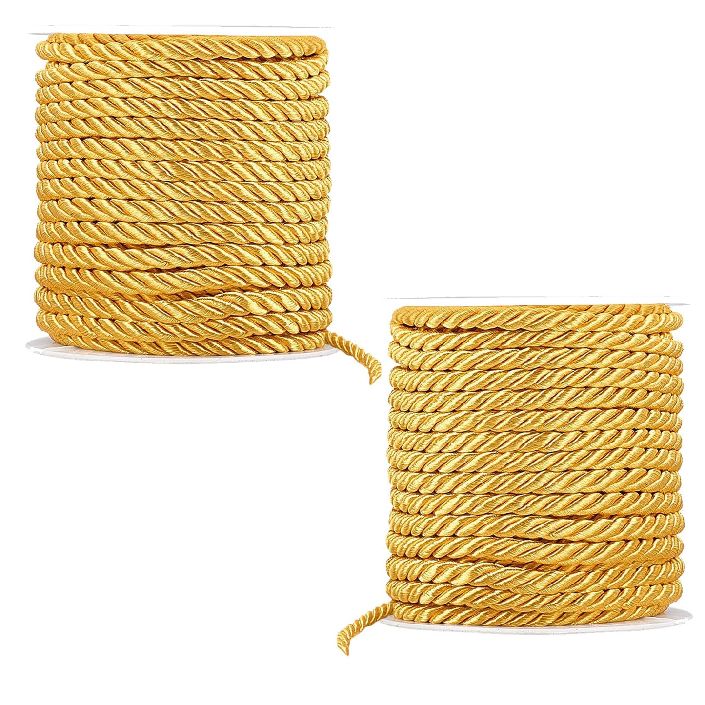 5mm 40 Yards Gold Rope Cord, 3Ply Twisted Decorative String for Sewing, Crafting, Home Decor, Curtain Trim, Graduation Honor Twine, Christmas, New Year Decorate