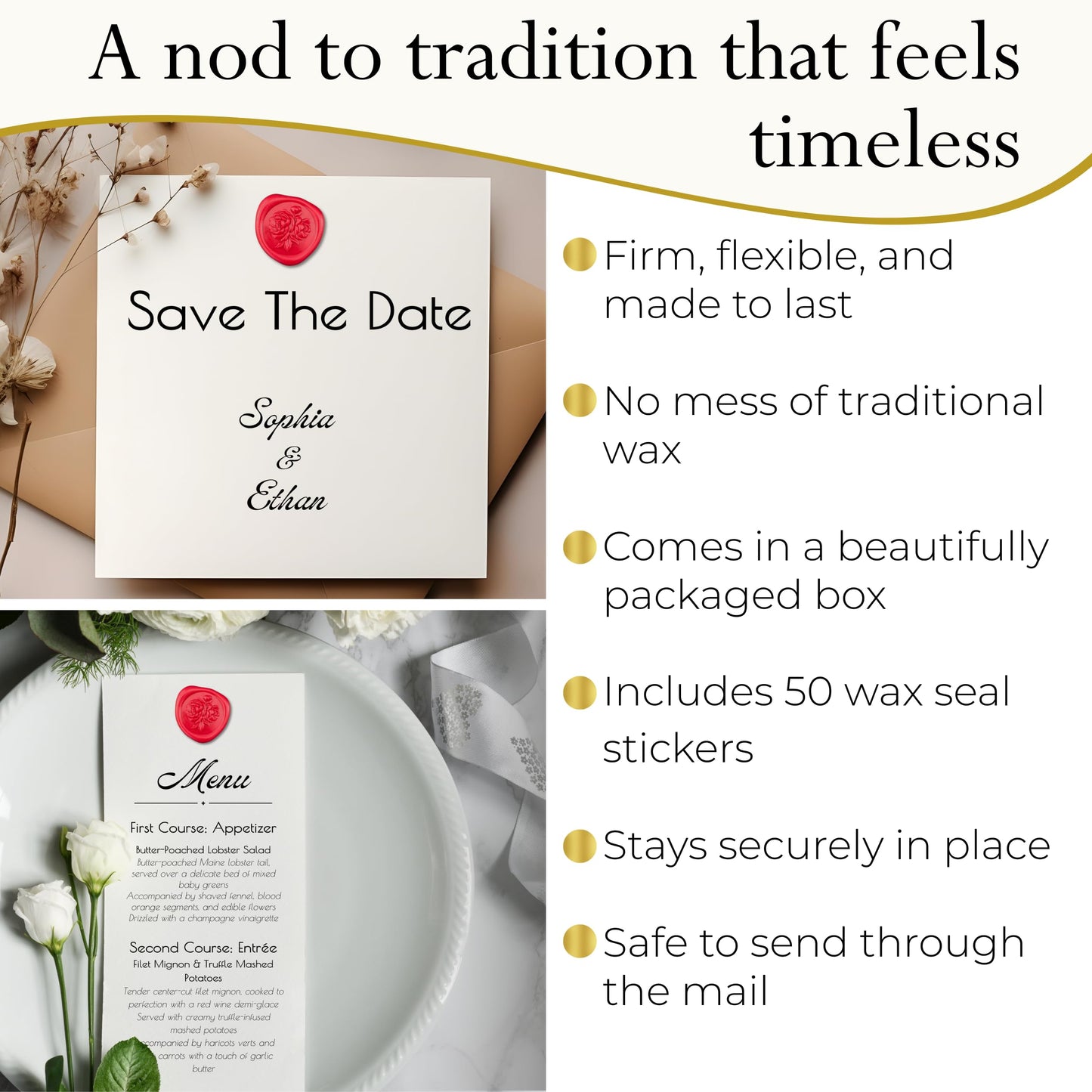 50 Elegant Wax Seal Stickers with 3D Design - Envelope Seal Stickers | Self-Adhesive and Easy to Use | Ideal for Wedding Invitation, Birthday, Thanksgiving, Gift Wrapping, Party(Bright Red Peonies)