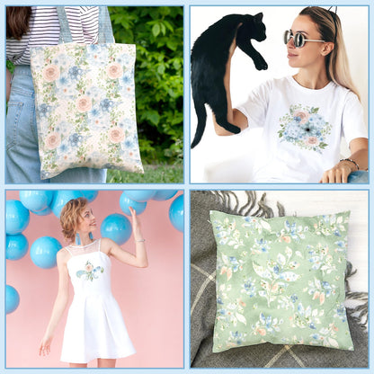 JarThenaAMCS 12 Sheet Blue Floral Heat Transfer Vinyl Watercolor Flower HTV Iron on Vinyl Blue Adhesive Vinyls for Mugs DIY Crafts Fabric T-Shirt Supplies, 10 x 12 Inch