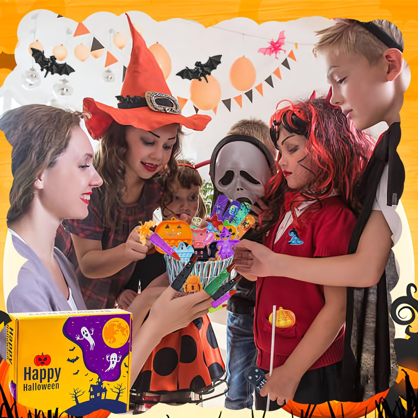 650Pcs Halloween Party Favors for Kids, Bulk Fidget Toys for Party Supplies, Halloween Treats Non Candy School Classroom Carnival Prizes, Treasure Box Toy Chest, Halloween Gifts, Goodie Bag Stuffers