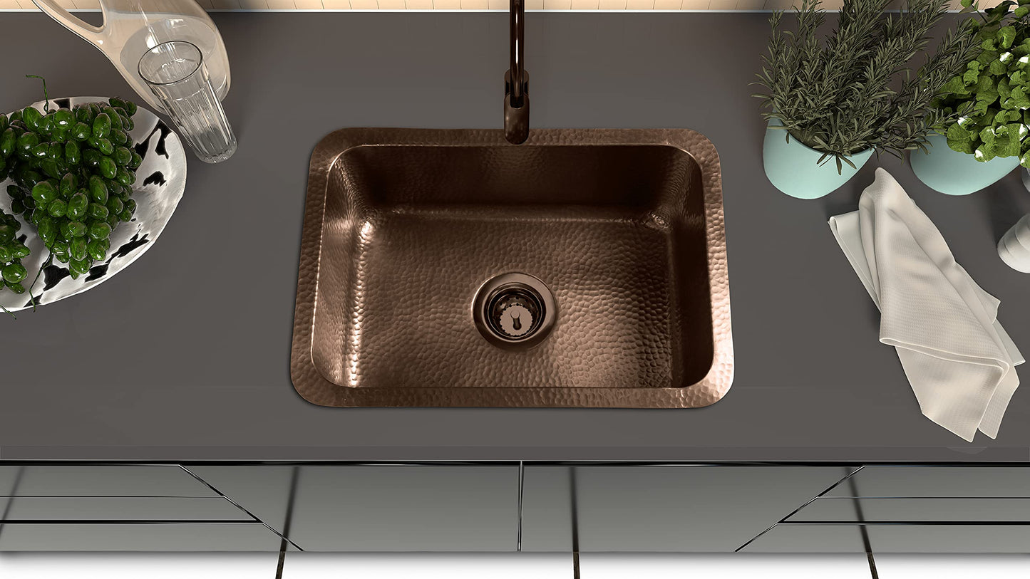 Monarch Abode Kitchen & Bar Sink – 21-inch Milan Dual Mount Drop in Kitchen Sink, Hand Hammered Pure Copper Sinks, Drop in Bar Sinks or Undermount, Deep Single Rectangular Bowl