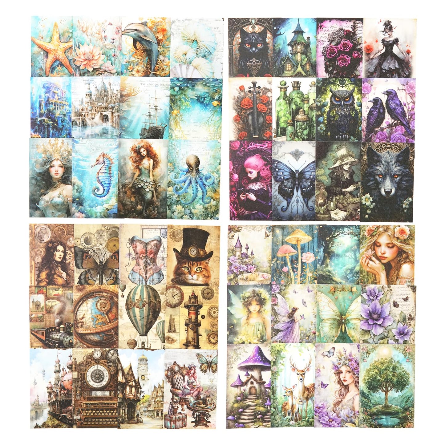 MiyouLuna 4Pcs Washi Sticker Books, Fantasy Stickers for Scrapbooking, DIY Crafts, Mini Journaling Supplies & Junk Journal Ephemera
