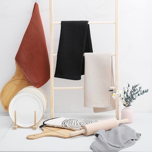 Homaxy Kitchen Dish Towels - Ultra Soft 100% Cotton Waffle Weave | Quick Drying, 13 x 28 Inches, 4-Pack, Rust