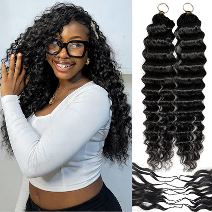 20 Inch Feather Crochet Human Hair for Black Women Miracle Knots Crochet Bundles 120g Pre-Separated Deep Curly Wave Crochet Human Hair Extensions Reusable Knotless Invisible 100 Strands CNZZJX