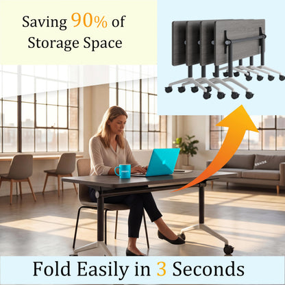 JNMDLAKO Modular Folding Conference Table with Locking Wheels, 8 Pack Flip Top Mobile Training Table, Modern Meeting Seminar Tables for Office, Hotel Conference Room(8,Grey,71" L x 23" W x 29" H)