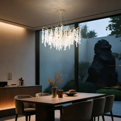 32 inch 10 Light Gold Crystal Chandelier, Grape-Shaped Sparkling Cluster Pendant Light, Easy DIY Installation, Adjustable Height Modern Luxury Ceiling Light for Dining Room Living Room Foyer Entryway