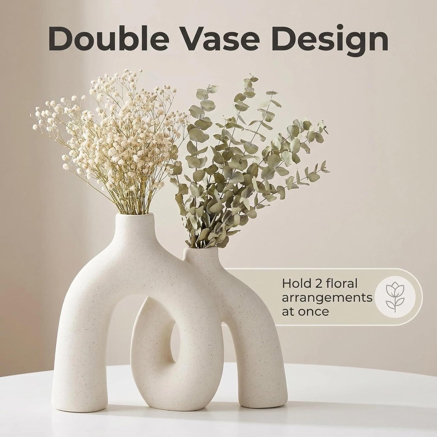 Set CEMABT Modern Nordic Boho Vase - Elegant Beige Matte Ceramic Home Decor for Living Room, Bookshelf, Mantel