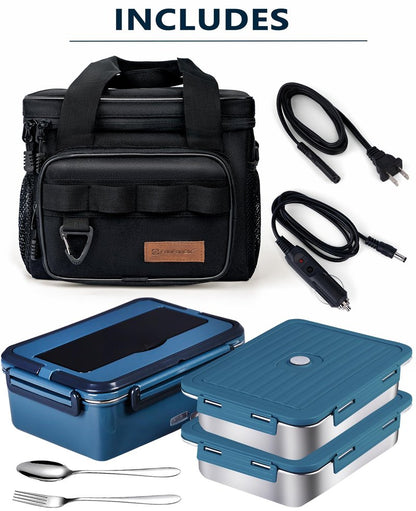 FanFanOK Electric Lunch Box Food Heater 80W Heated LunchBoxes for Adults Work/Car/Truck/Home, 1.8L Portable Food Warmer Heating Lunchbox with Insulated Lunch Bag 12V 24V 110V