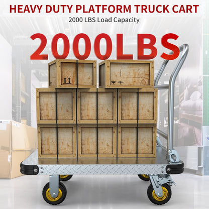 YITAMOTOR 2000 LBS Heavy Duty Platform Truck Push Cart Dolly, Foldable Large Flatbed Cart with 6" Swivel Wheels, Steel Platform Dolly Moving Cart Hand Truck for Groceries, Garage (36" x 24")
