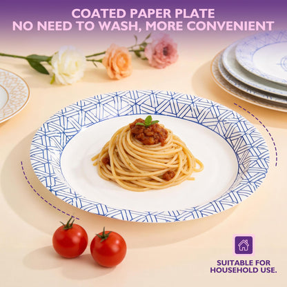 PACKINNO Disposable Paper Plates 8.5 Inch 300 Count, Soak Proof and Cut Resistant Heavy Duty Paper Plates Bulk for Parties, Picnics, Camping, and Everyday Meals