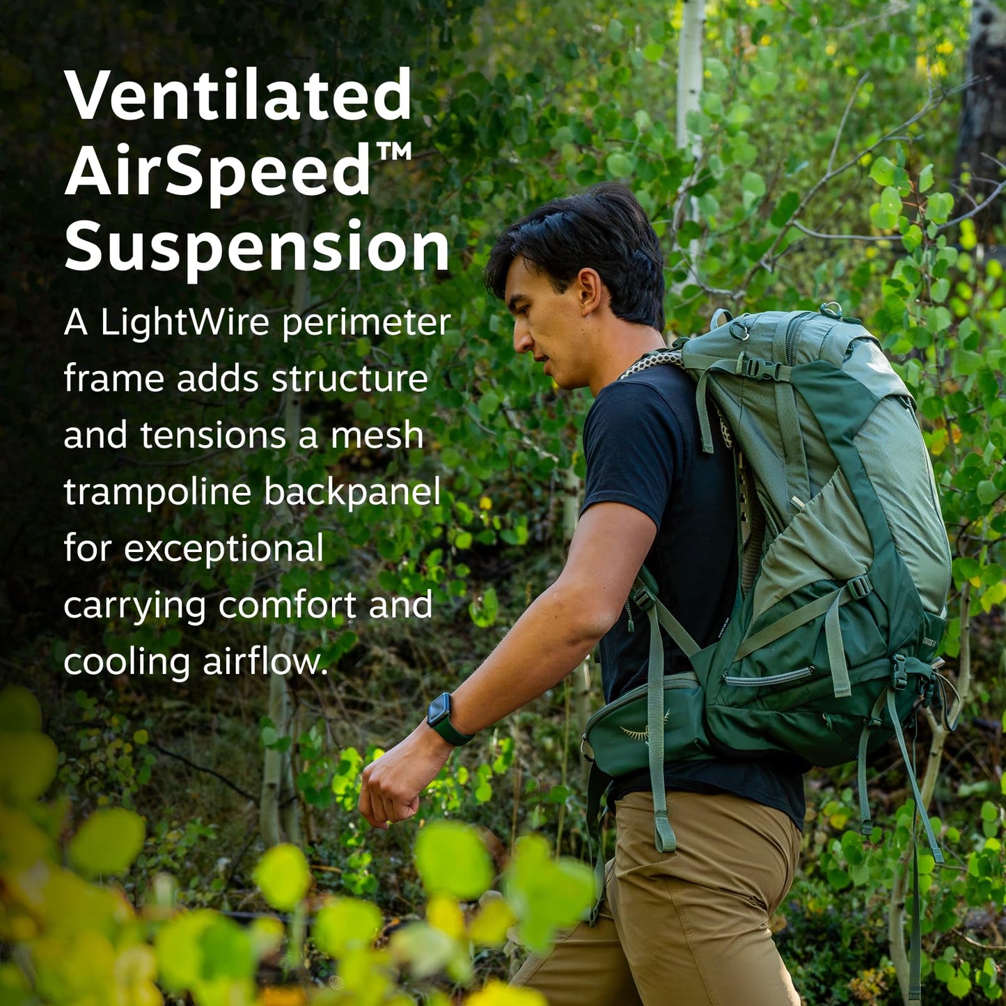 Osprey Stratos 44L Men's Hiking Backpack - Lightweight Backpacking Pack with Waterproof Raincover - Camping Bag, Raven Black
