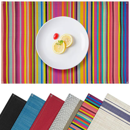 Carethos Rainbow Placemats Set of 4, 12x18 Inch Heat-Resistant Washable Easy to Clean Place Mats, Faux Linen Cloth Table Mats Suitable for Indoor/Outdoor Parties & Kitchen Decor (Rainbow)