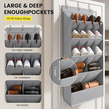 18 Closet Pairs Over the Door Shoe Organizer, Shoe Rack for Door with Large Breathable Pockets, Hanging Shoes Rack