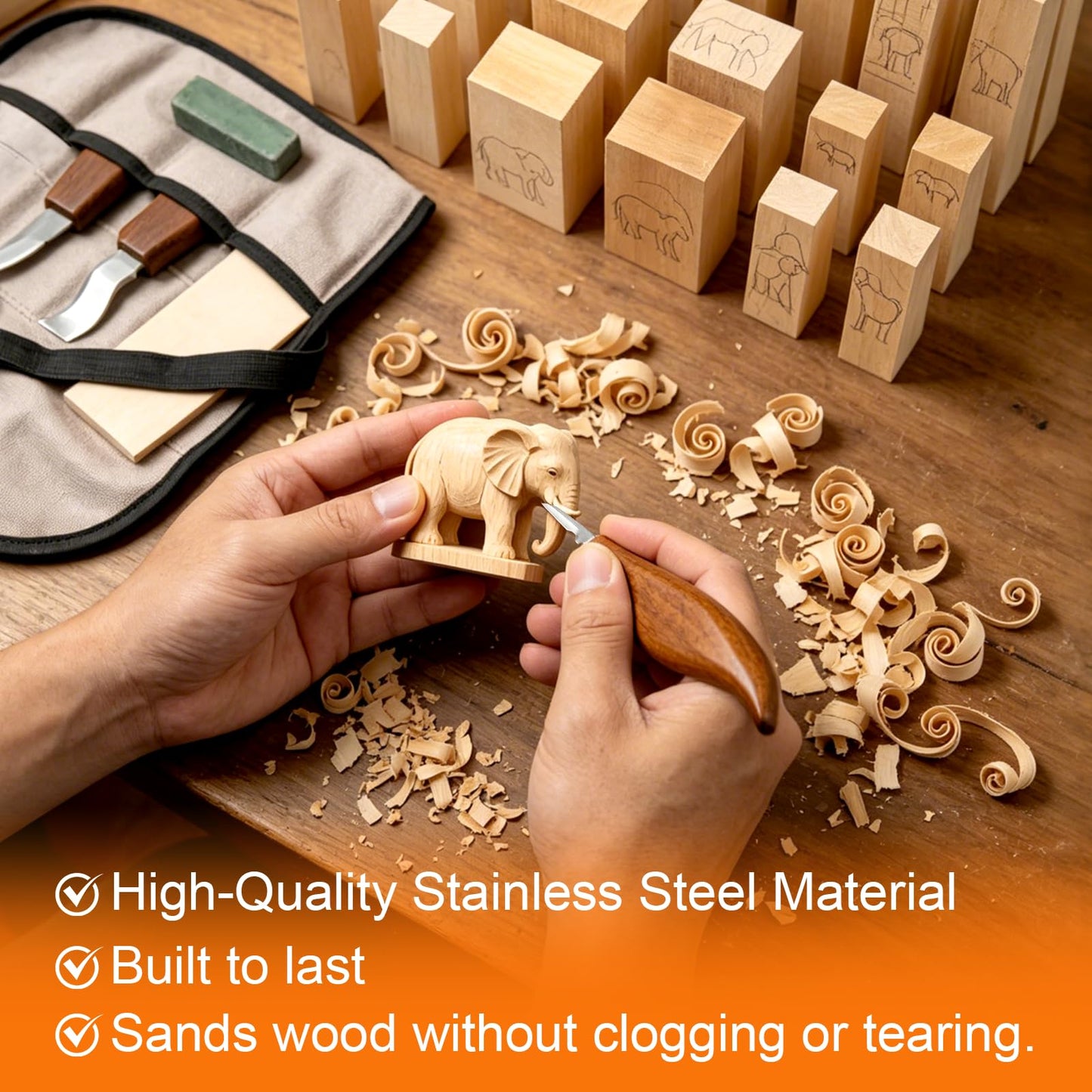 30pcs Wood Carving Kit Includes Basswood Blocks Wood Whittling Knife Kit 4pcs Templates Carving Knives for Wood DIY Beginners