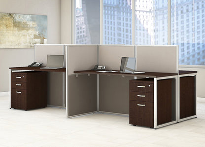 Bush Business Furniture Easy Office 60W 4 Person Cubicle Desk with File Cabinets and 45H Panels in Mocha Cherry