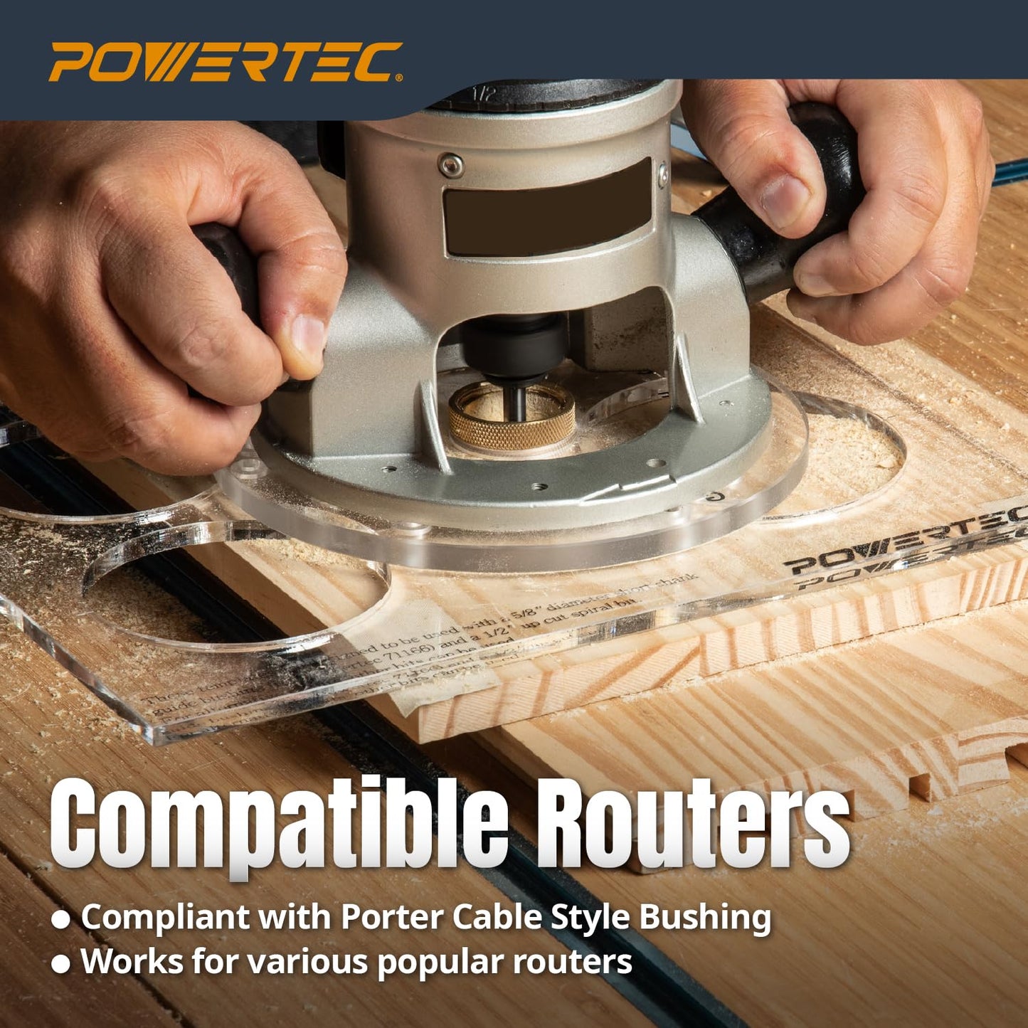 POWERTEC Router Brass Inlay Kit with Bushing Guide Set + Centering Pin, Collar & 1/8" Diameter x 1/4" Shank Solid Carbide Bit, Compatible w/ 1/4" Router Templates for Woodworking (71333)