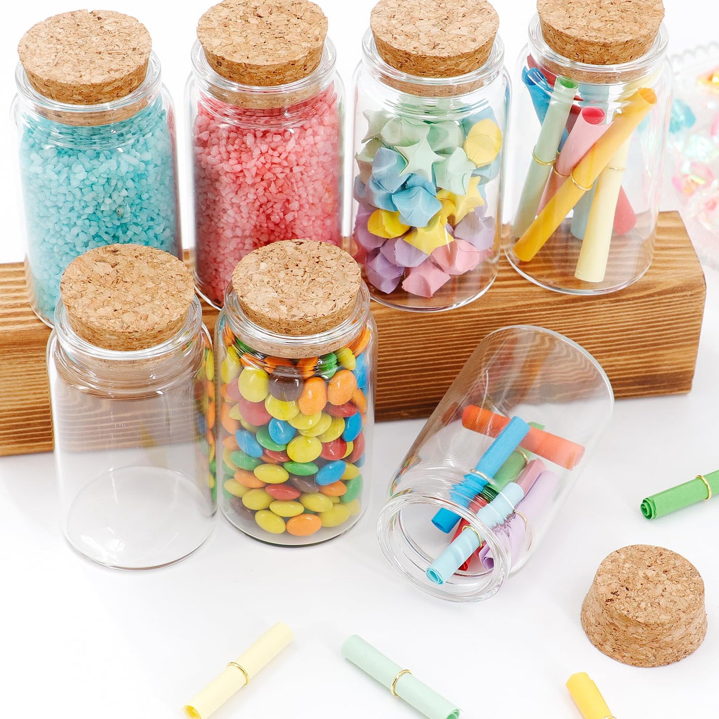 Acetiti 12 Pcs 100ml Mini Glass Bottles, Small Glass Jars with Cork Stoppers Lids, Empty Spell Jars Miniature Potion Bottles Message Wishing Bottle for Wedding Party Favours DIY Crafts Decoration