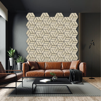 GreenClad 3D Peel and Stick Acoustic Wall Panel – 18-Pack White Maple Soundproof Wood Look Wall Panels for Interior Wall Decor, Hexagon Design