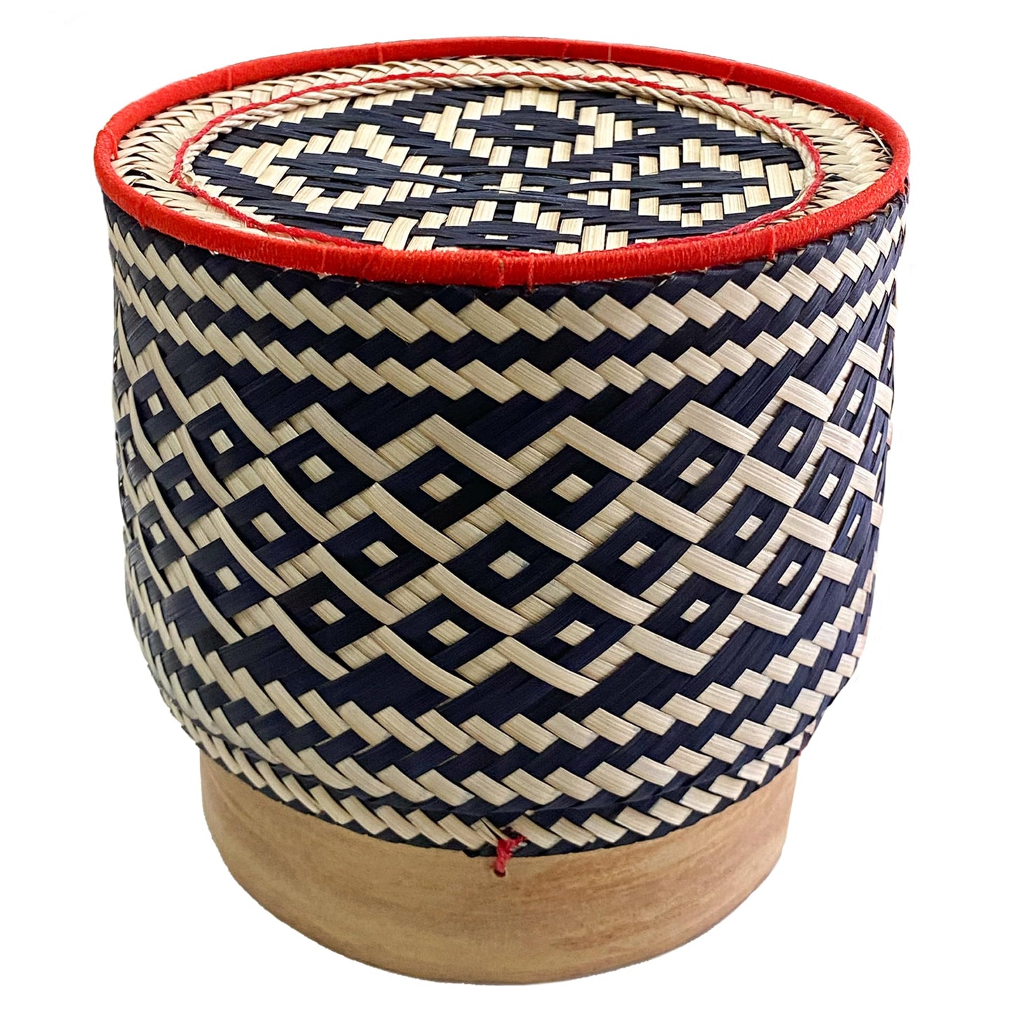 PANWA Bamboo Sticky Rice Serving Basket Thai Kratip Container 100% Handmade Traditional Village Handicrafts with Vegetable Plant Based Dye Coloring Shades Food Safe (Charcoal)