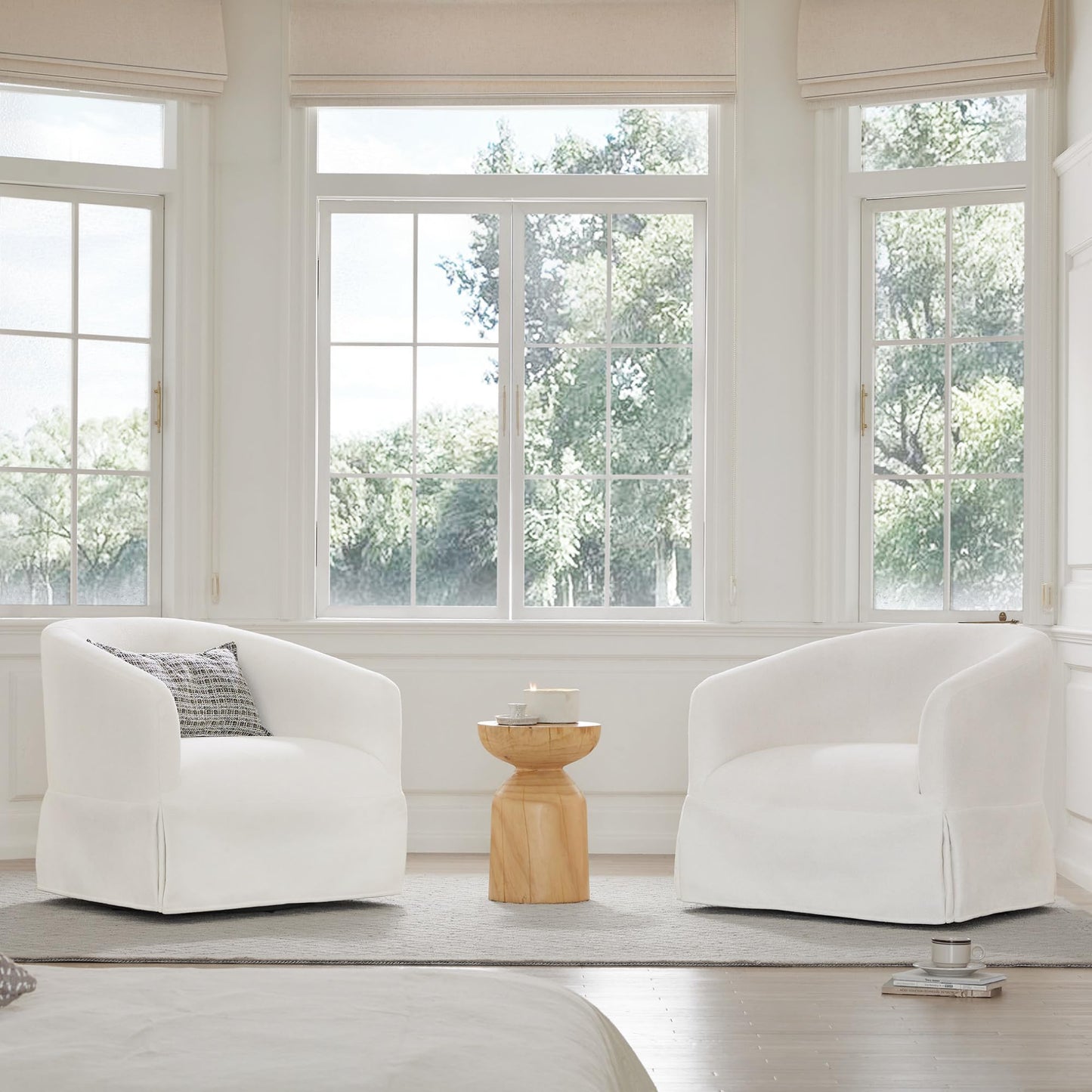 Swivel Accent Chair, 360 Degree Performance Fabric Armchair Modern Barrel Chairs Armchair for Living Room Bedroom Home and Office,Cream White