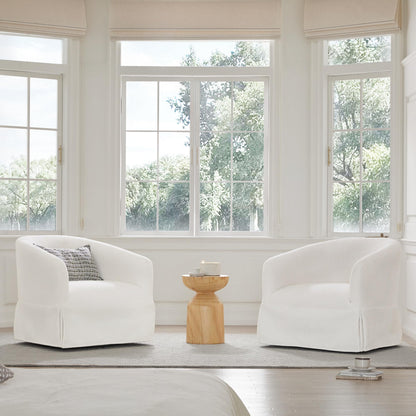 Swivel Accent Chair, 360 Degree Performance Fabric Armchair Modern Barrel Chairs Armchair for Living Room Bedroom Home and Office,Cream White