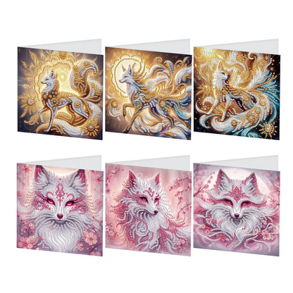 JZHYOAN 6 Packs Animal Diamond Painting Greeting Cards Kits for Adults DIY Nine-Tailed Fox Diamond Art Birthday Card with Envelopes Art and Craft Card Making Kits for Birthday Holiday Congratulation